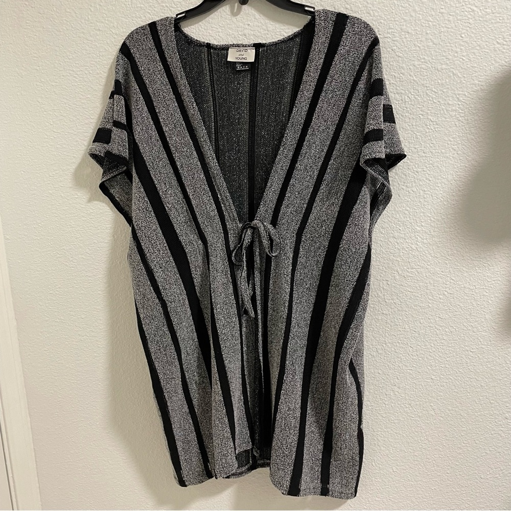 David and Young Striped Black and Gray Cardigan Poncho or Swim Coverup